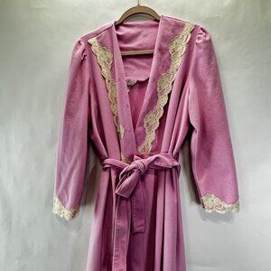 Vintage Lavender Pink Lace Full-Length Gown Robe Large